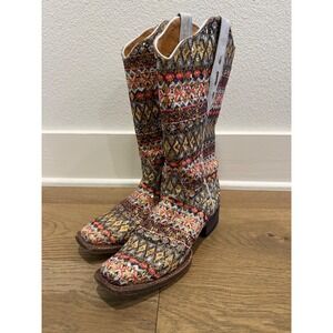 Tanner Mark Embellished Sequin Western Cowboy Boots Square Toe Women's 7.5